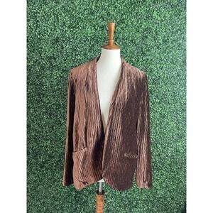 Moon River Open Front Textured Velvet Blazer Brown Size Medium Pockets Org.$88